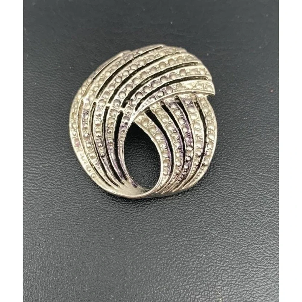 Vintage Silver Tone‎ And Faux Marcasite Swirl Brooch